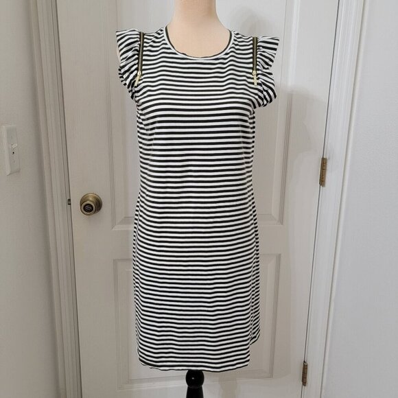 MICHAEL Michael Kors Size M Dark Olive Green and White Striped Shift Dress - Picture 1 of 11